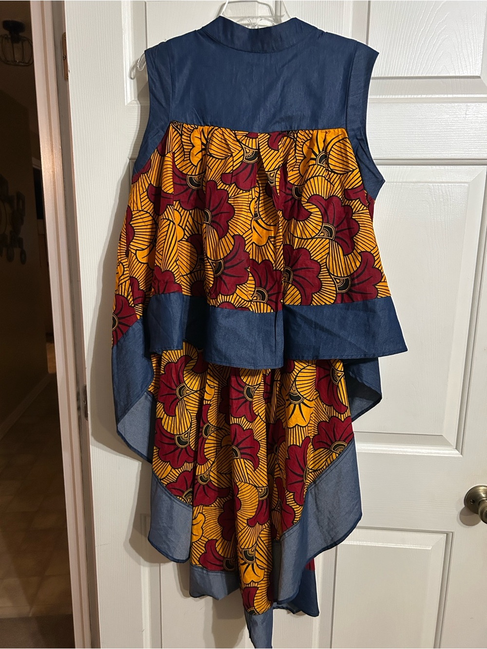 Sleeveless Layered High-Low Tunic in Navy, Mustard & Burgundy